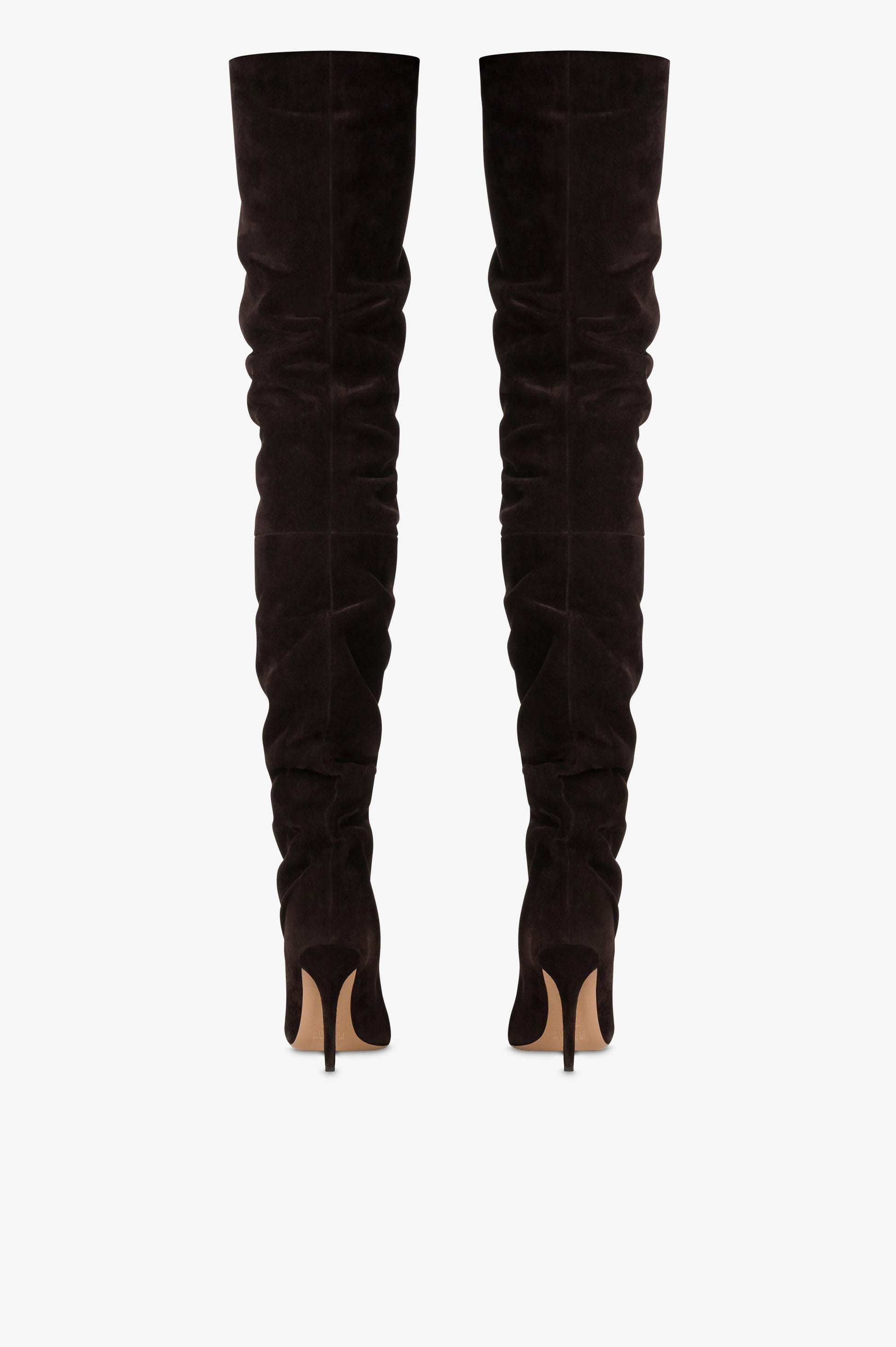Over-the-knee boots in ebony suede leather.