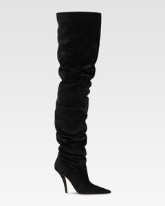 Over-the-knee boots in black suede leather.