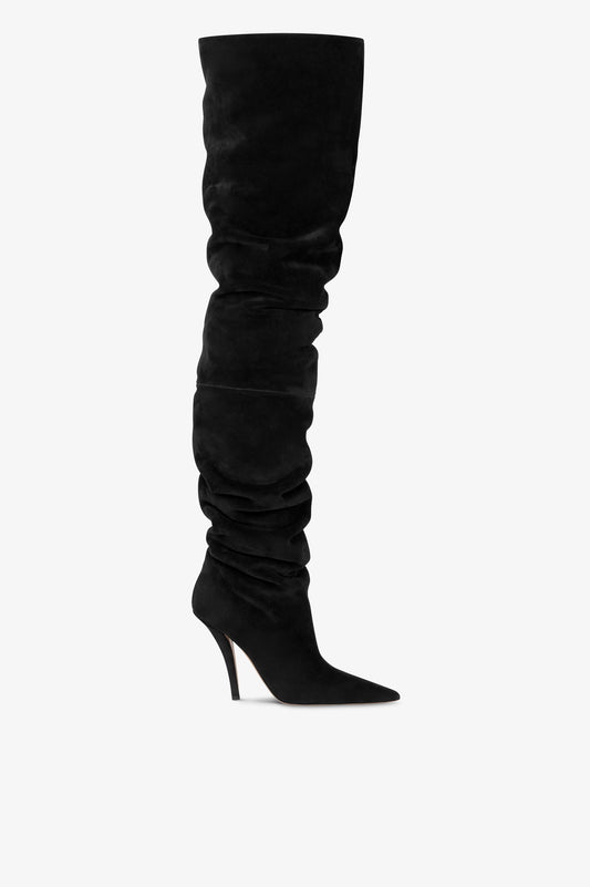 Over-the-knee boots in black suede leather.