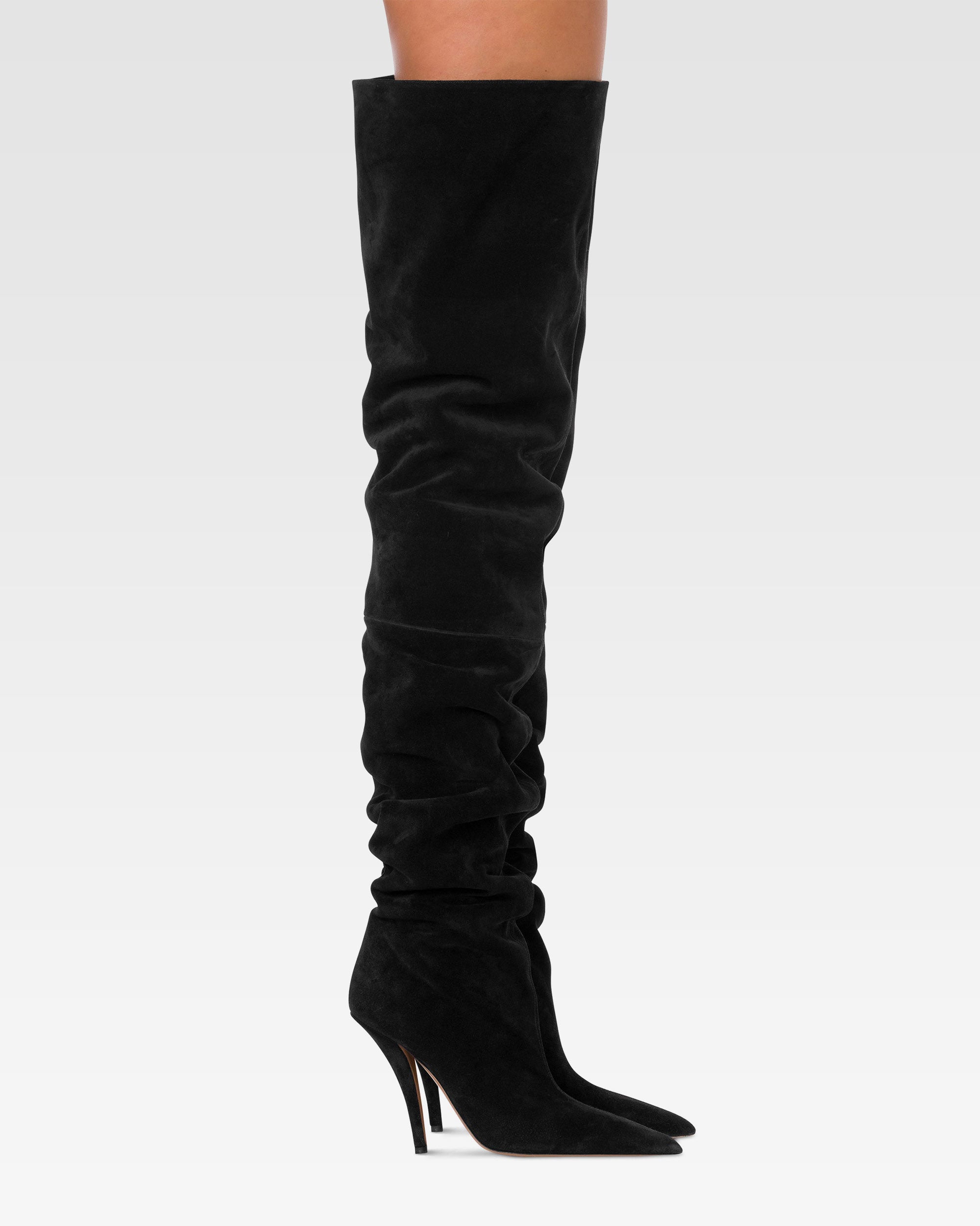 Over-the-knee boots in black suede leather.