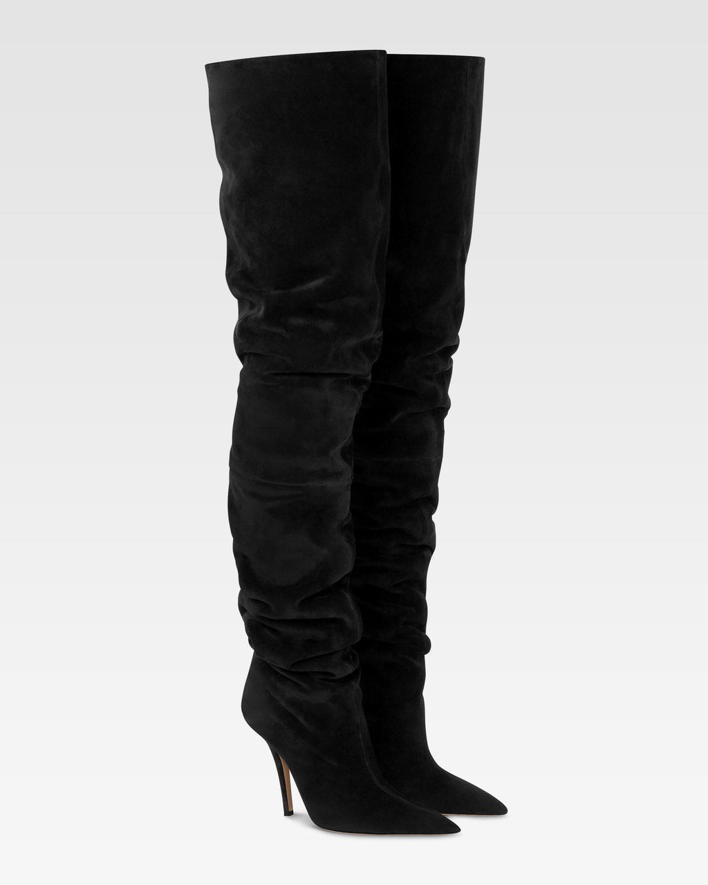 Over-the-knee boots in black suede leather.