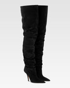 Over-the-knee boots in black suede leather.