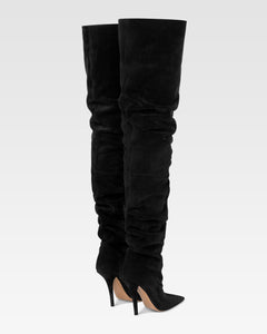 Over-the-knee boots in black suede leather.