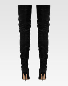 Over-the-knee boots in black suede leather.