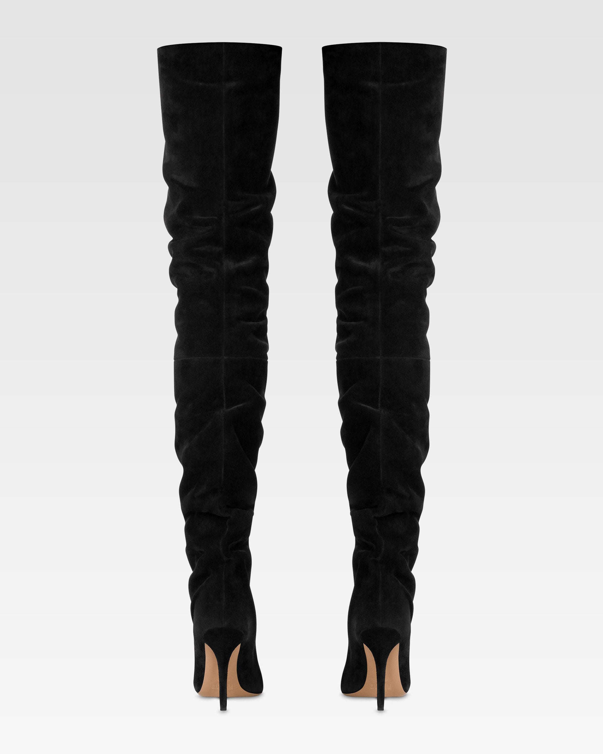 Over-the-knee boots in black suede leather.