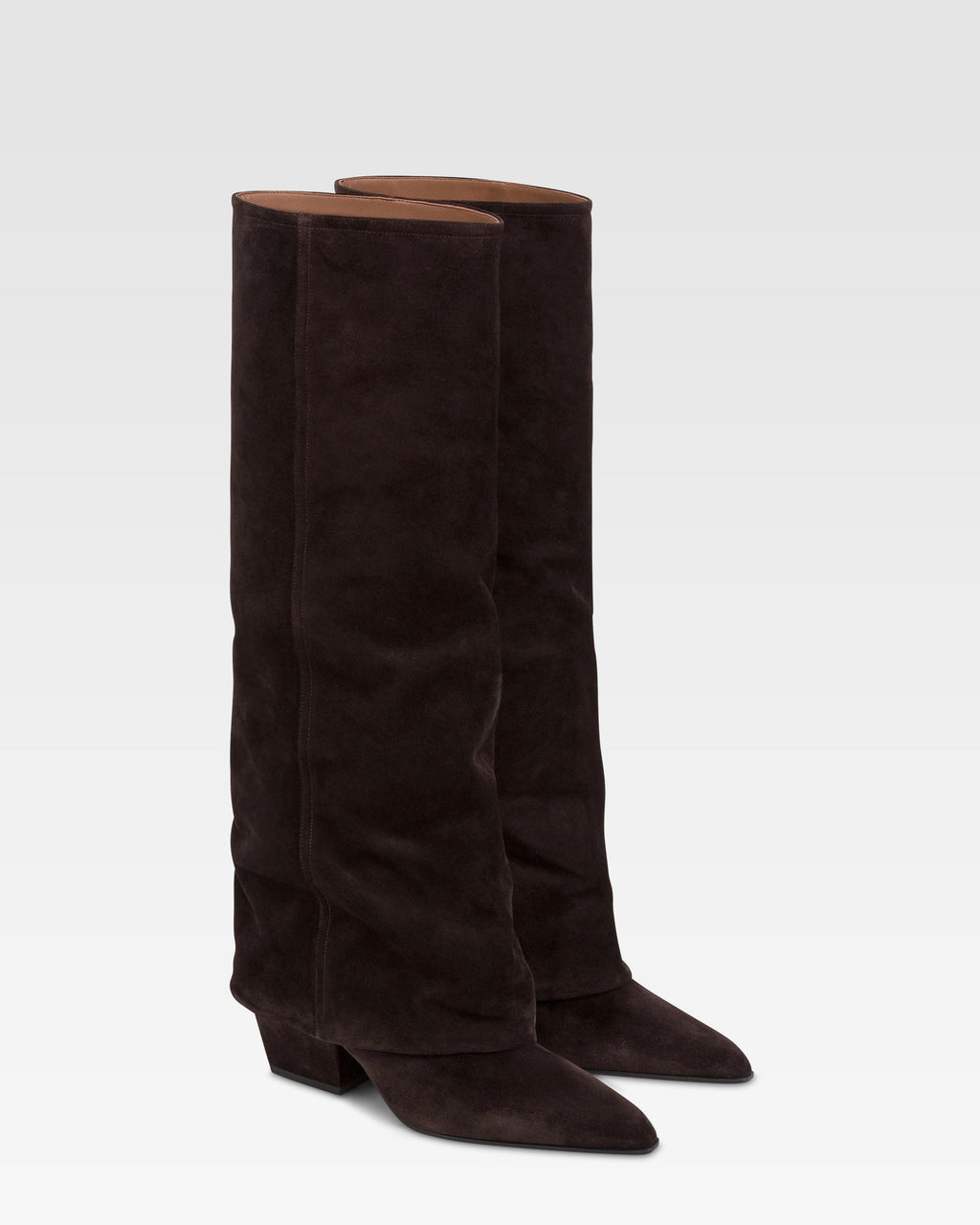 Fold-over boots in ebony calf suede leather.