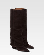 Fold-over boots in ebony calf suede leather.