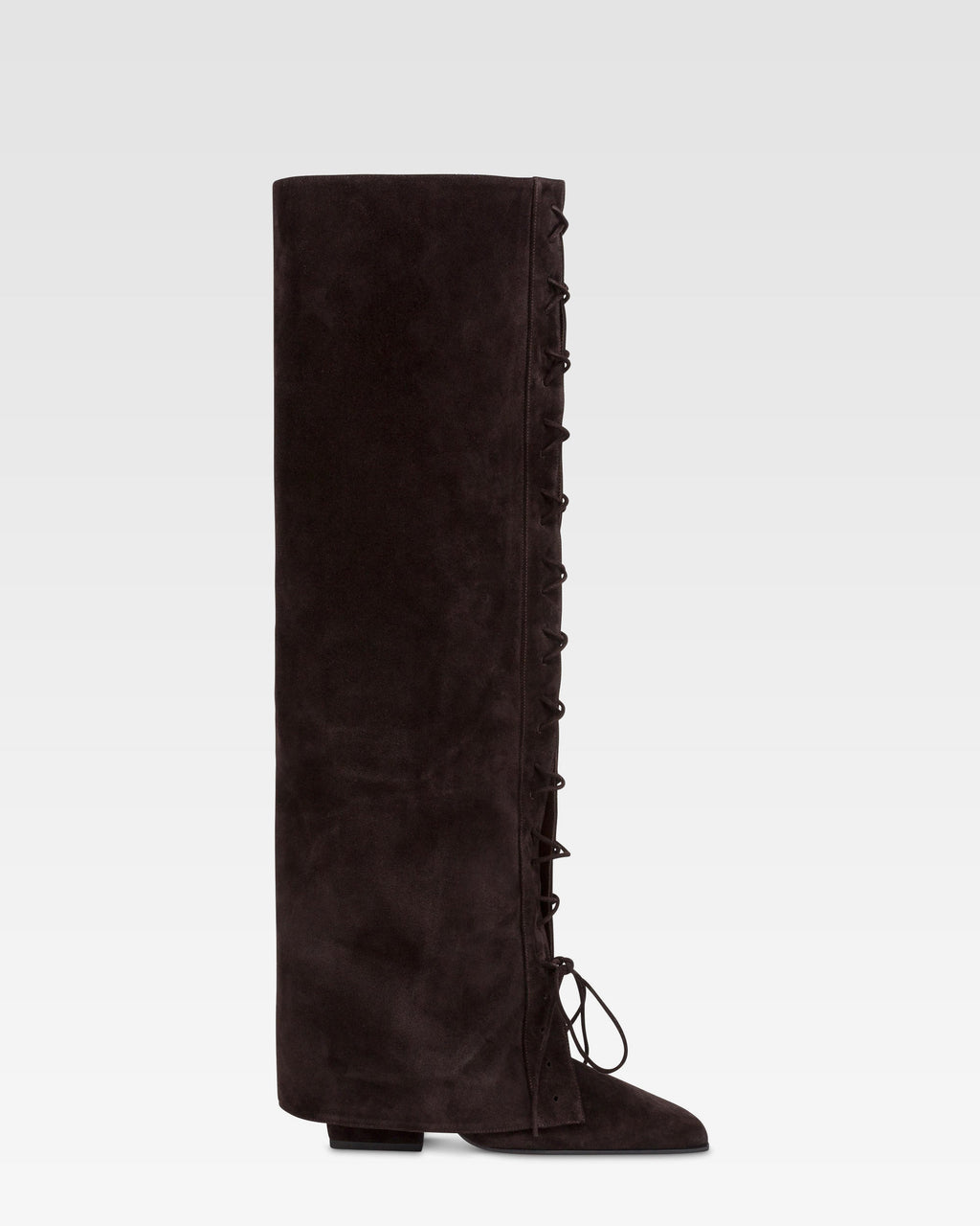 Fold-over boots in ebony calf suede.