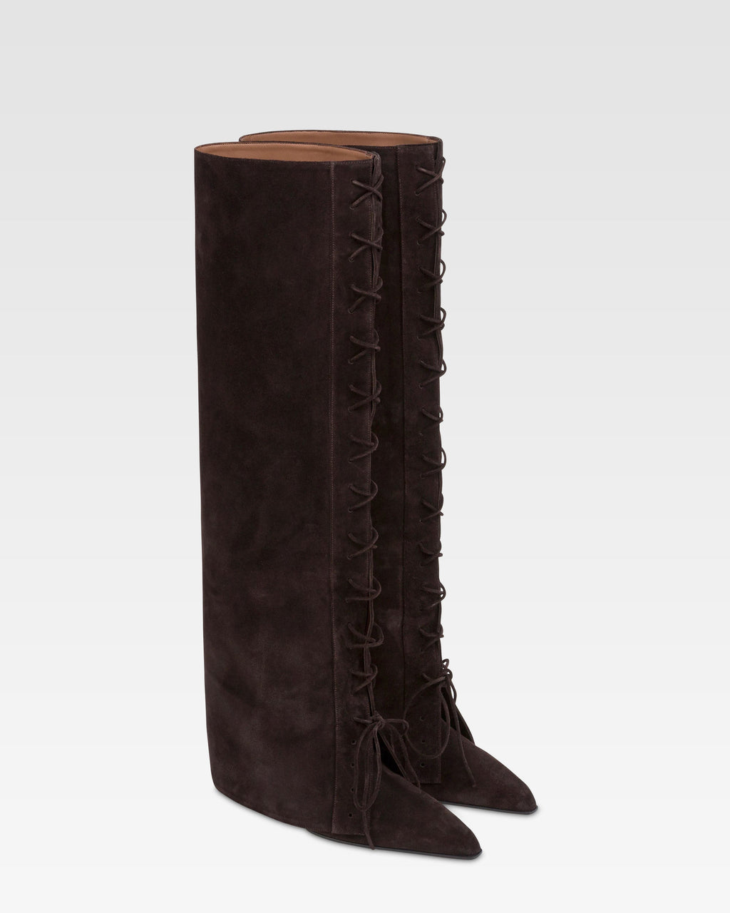 Fold-over boots in ebony calf suede.