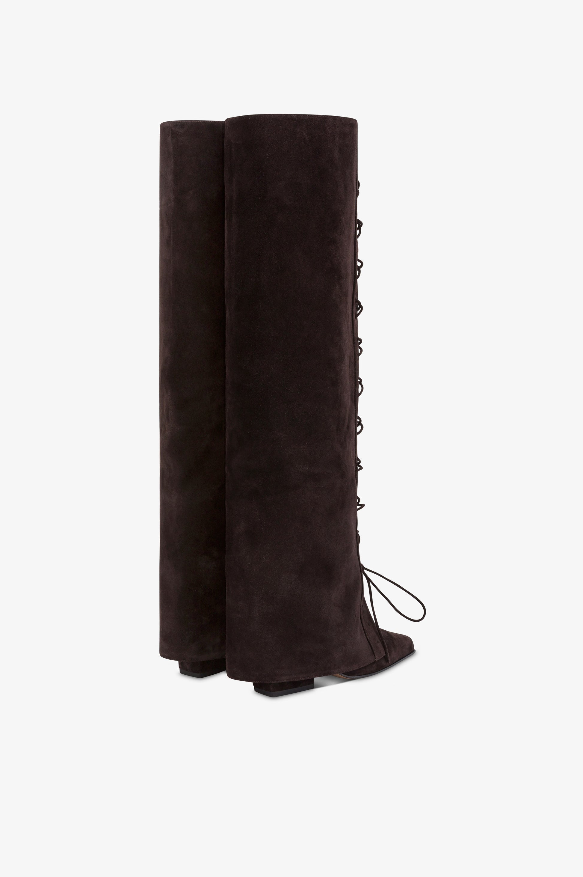 Fold-over boots in ebony calf suede.