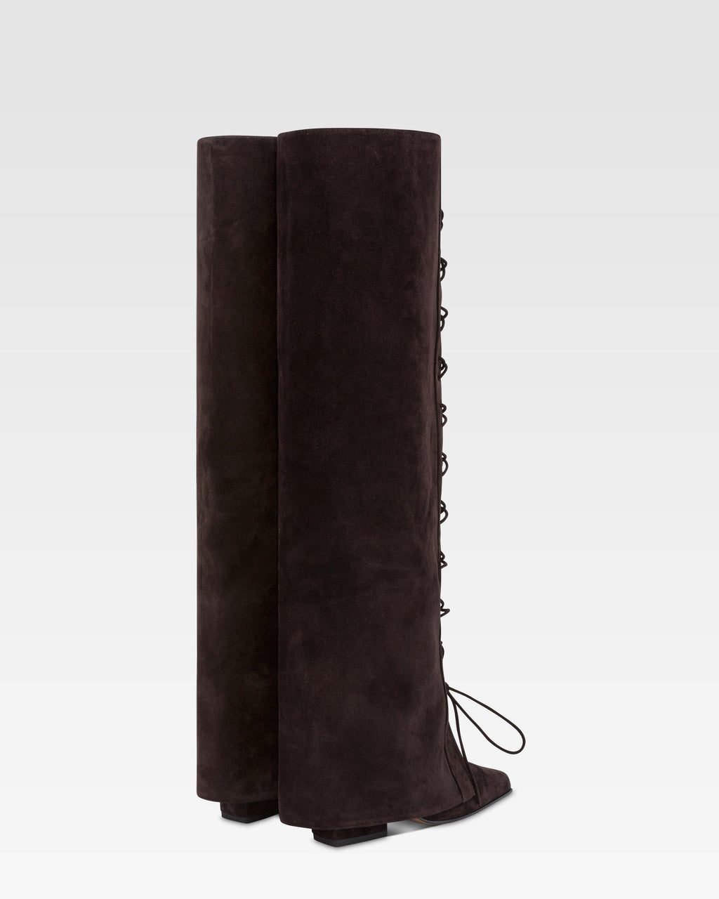Fold-over boots in ebony calf suede.