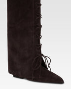 Fold-over boots in ebony calf suede.