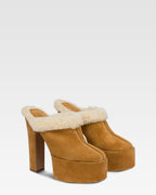 Sabots platform in pelle scamosciata beige