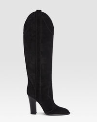 Boots in black calf suede leather — BLACK