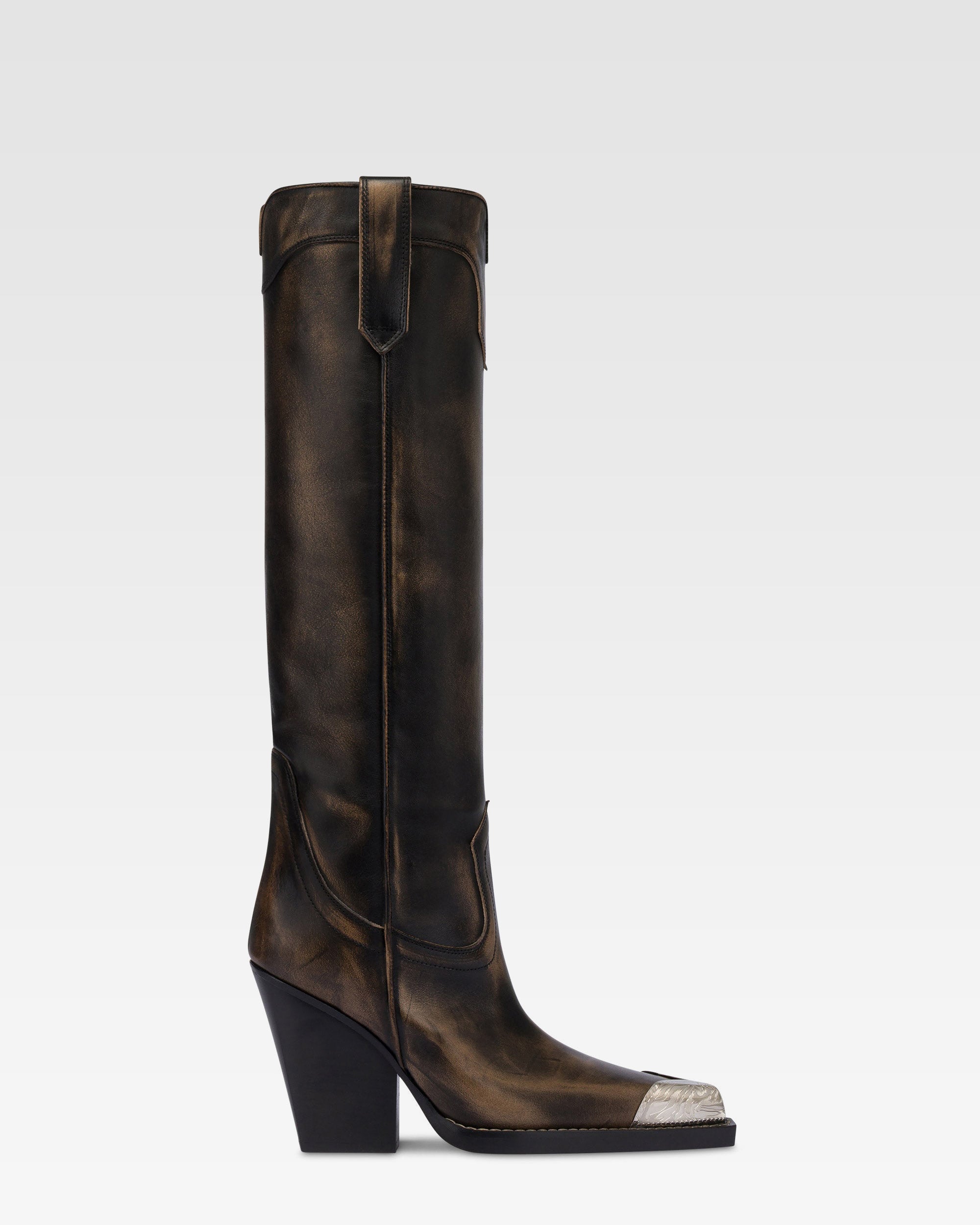 Stivali texani in pelle spazzolata nera