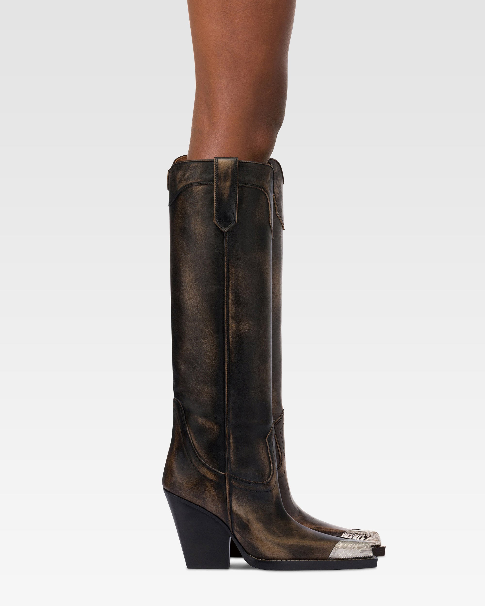 Stivali texani in pelle spazzolata nera