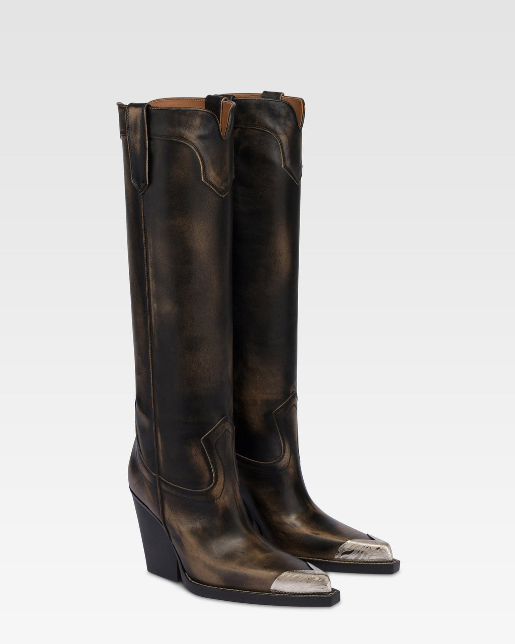 Stivali texani in pelle spazzolata nera