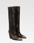 Stivali texani in pelle spazzolata nera