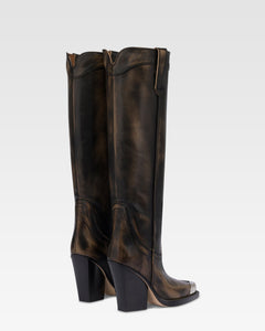 Stivali texani in pelle spazzolata nera