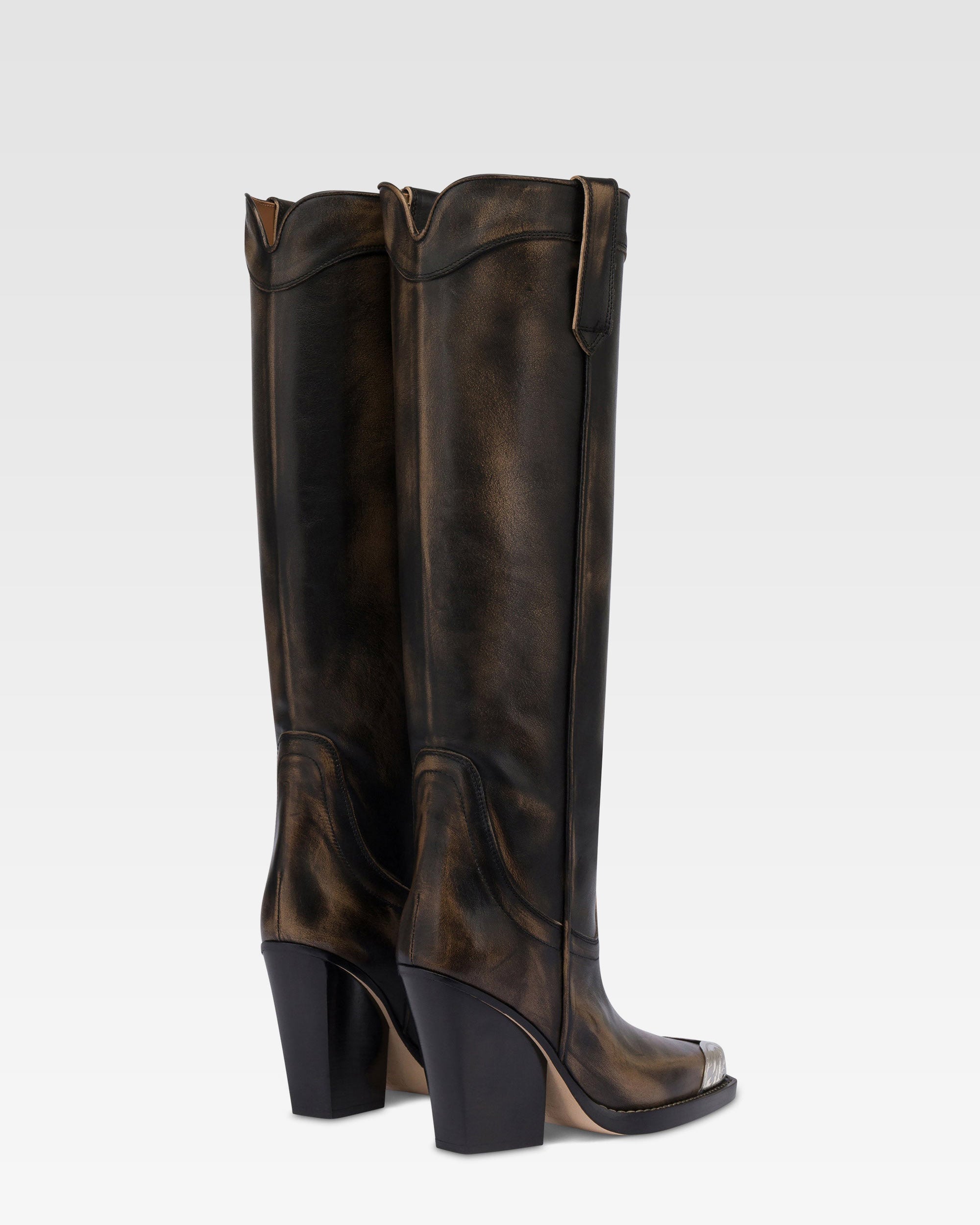 Stivali texani in pelle spazzolata nera