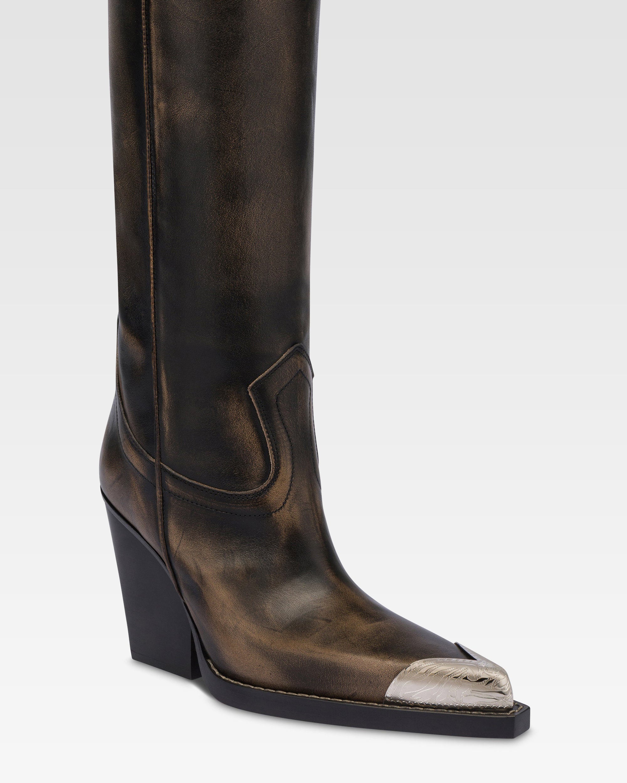 Stivali texani in pelle spazzolata nera