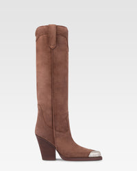 Texan boots in chocolate calf suede leather — Dark brown