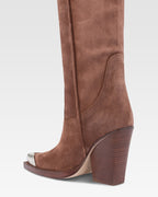 Texanische Stiefel aus dunkelbraunem Kalbsveloursleder