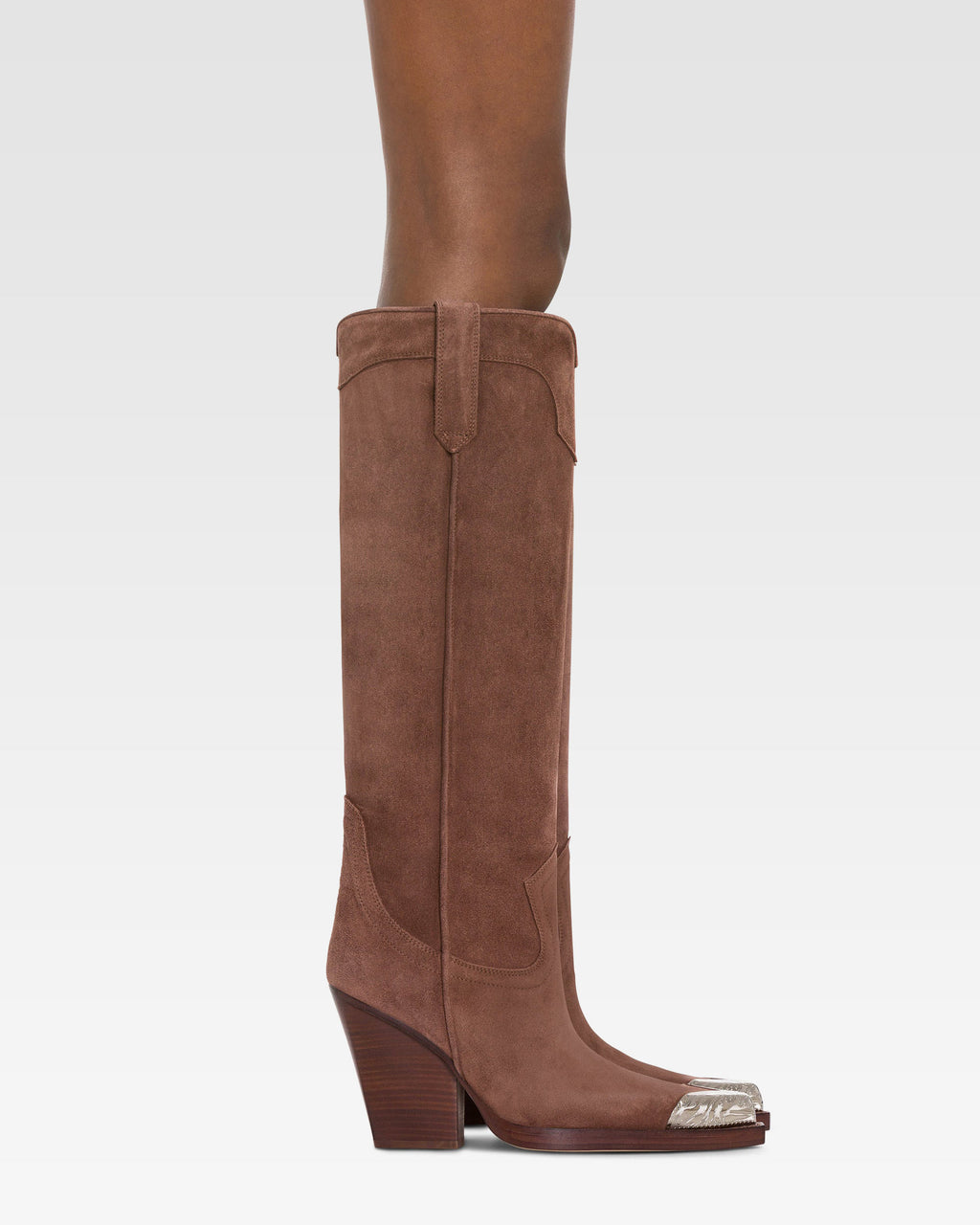 Texanische Stiefel aus dunkelbraunem Kalbsveloursleder