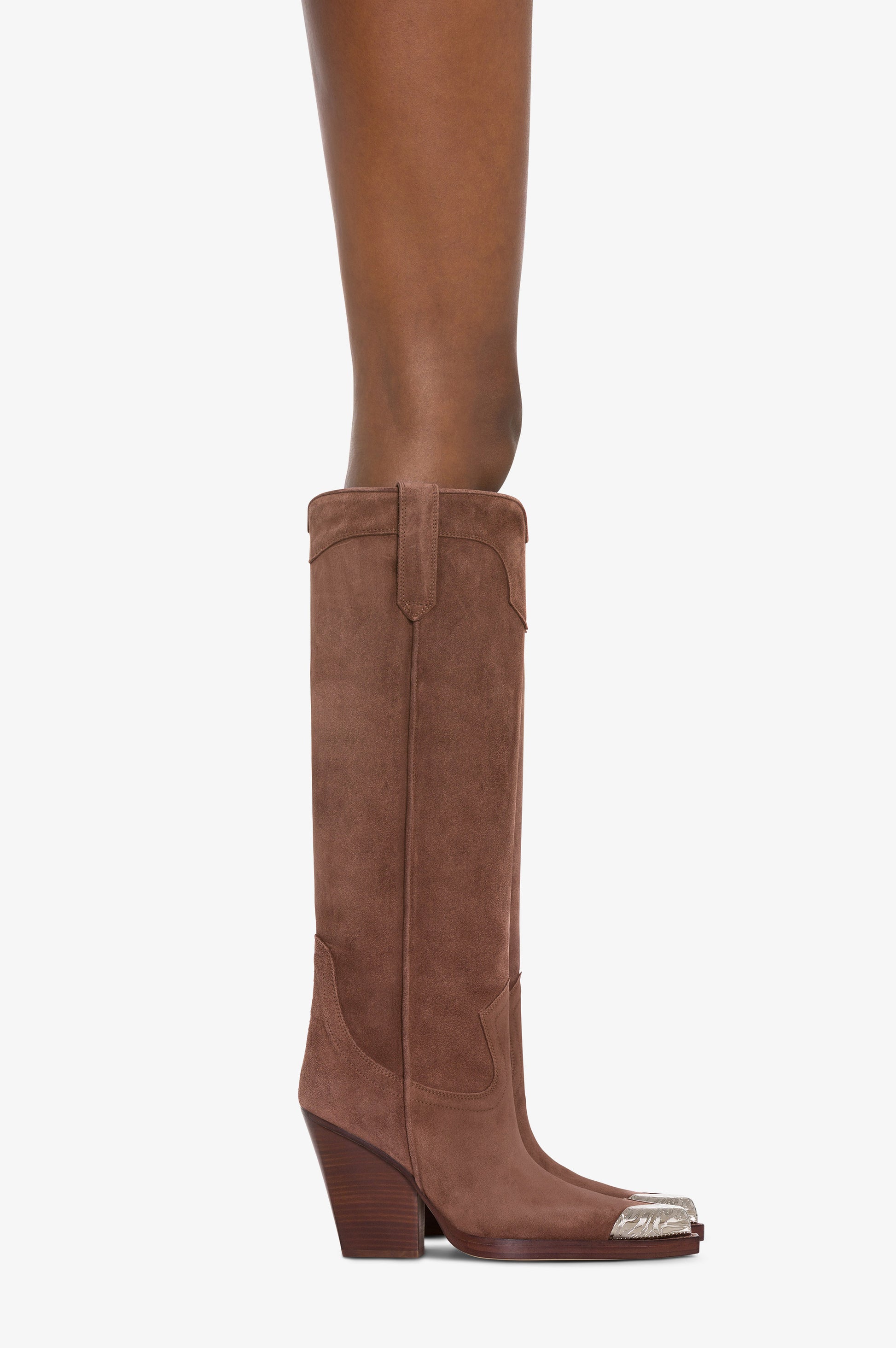 Texan boots in dark brown calf suede leather