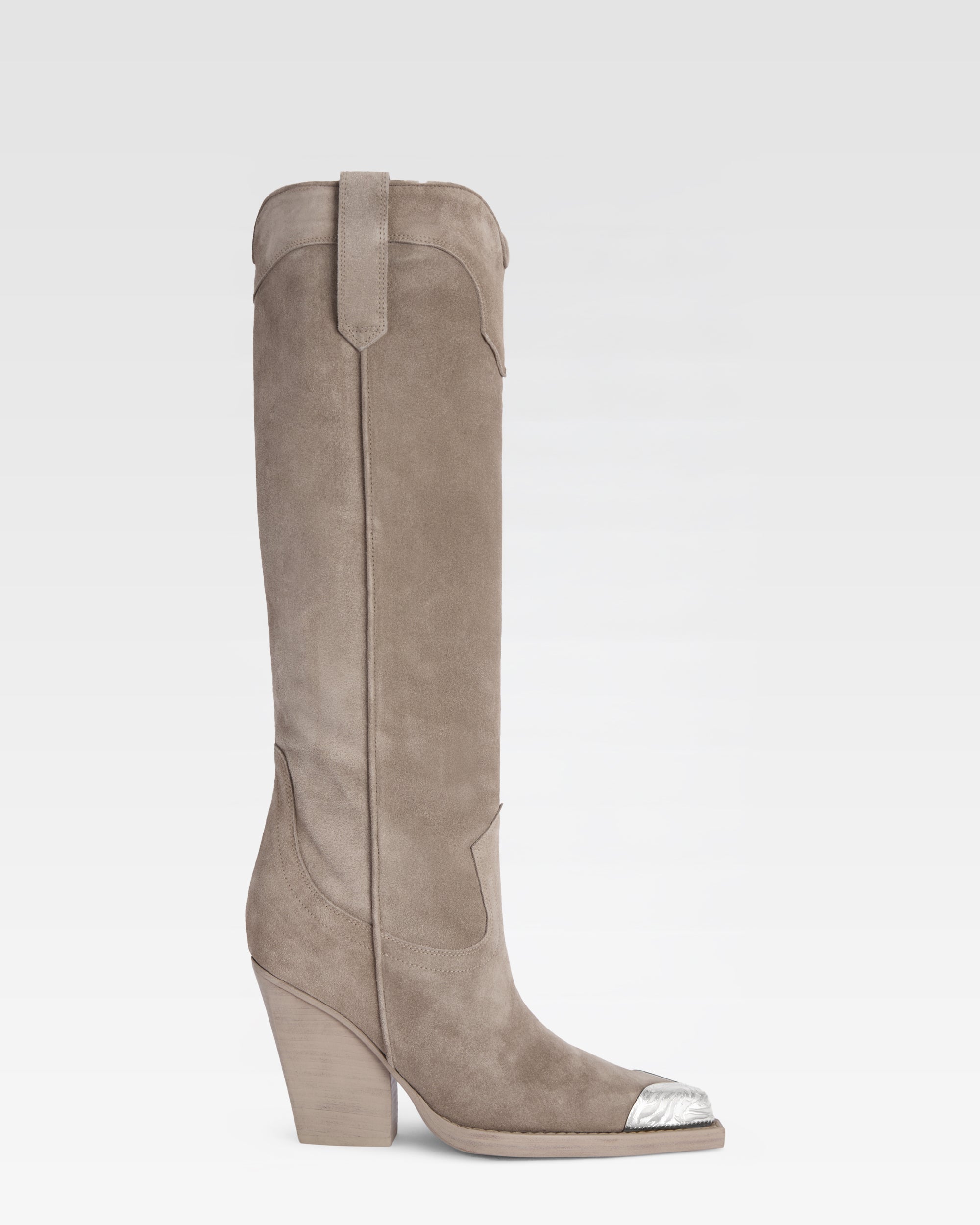 Texan boots in stone calf suede leather