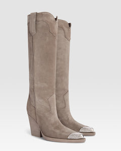 Texan boots in stone calf suede leather