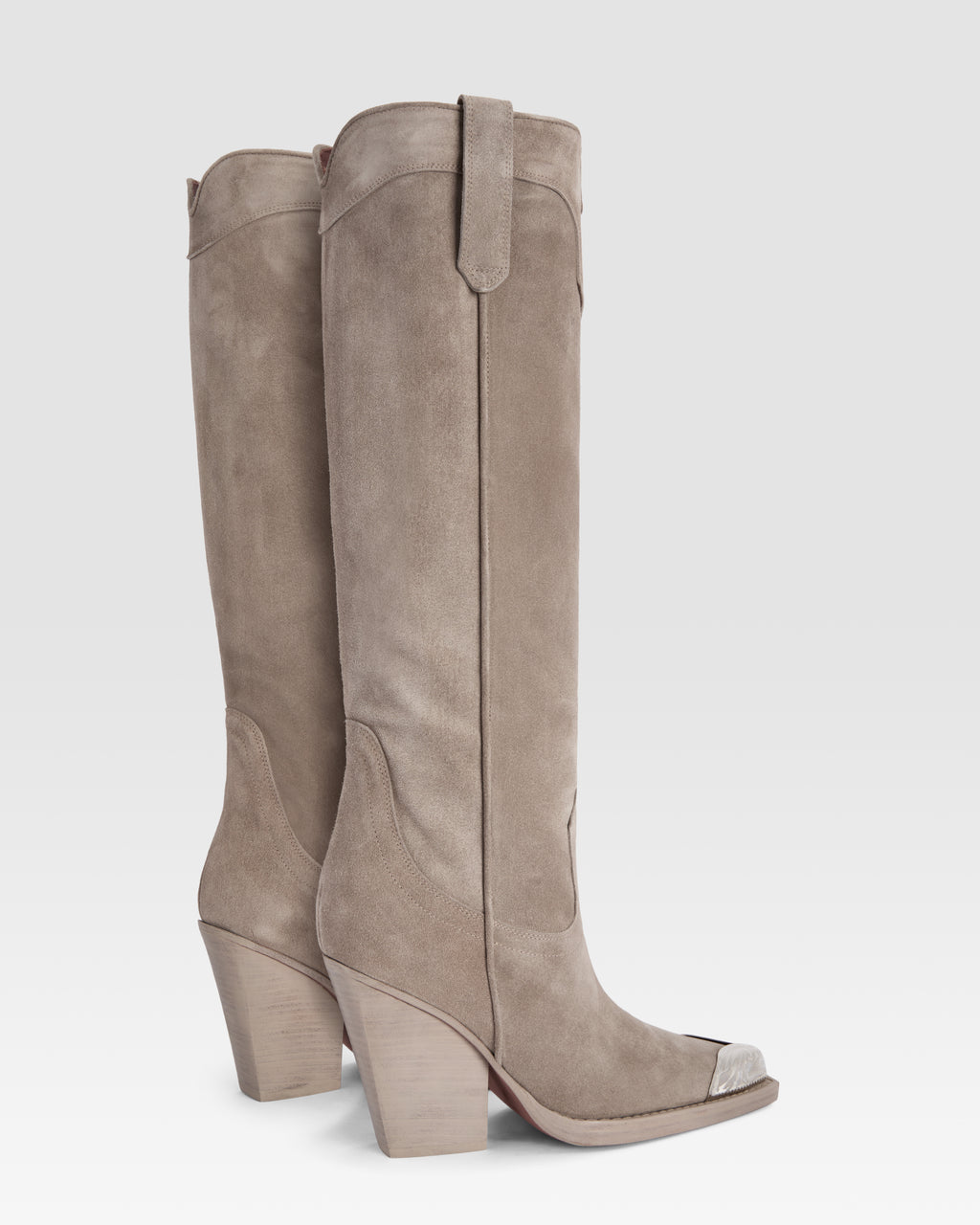 Texan boots in stone calf suede leather