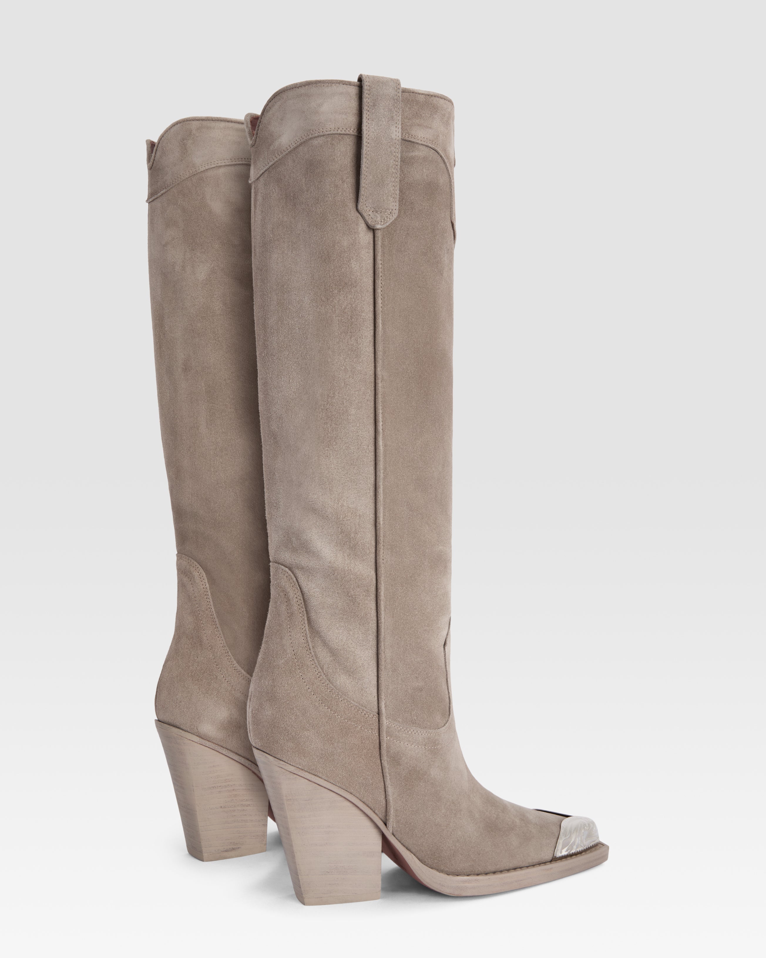 Texan boots in stone calf suede leather