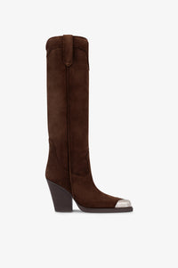 Texan boots in chocolate calf suede leather