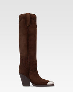 Texan boots in chocolate calf suede leather