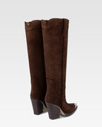 Texan boots in chocolate calf suede leather