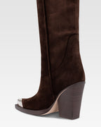 Texan boots in chocolate calf suede leather