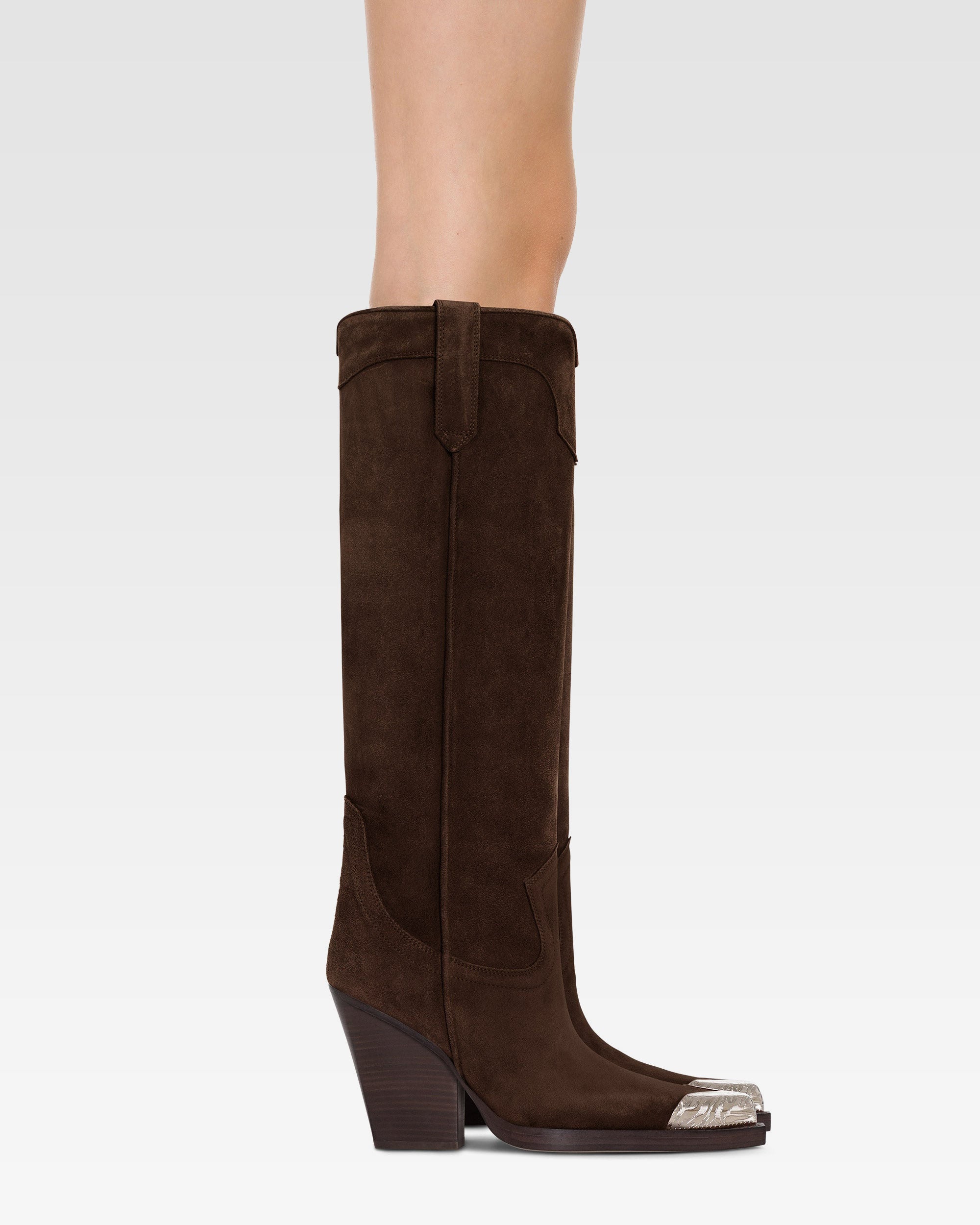 Texan boots in chocolate calf suede leather