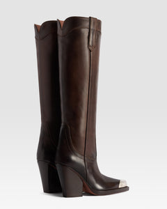 LEATHER WESTERN BOOT WITH METAL TOE CAP