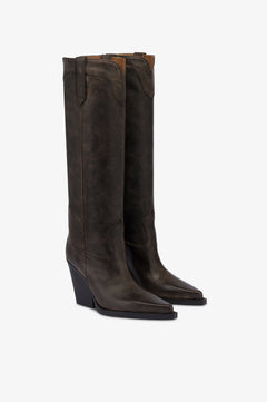 Texan boots in black vintage-effect leather.