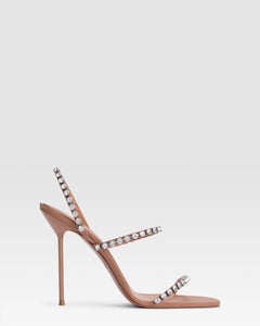 Slingback sandals in amber crepe satin with stud detailing