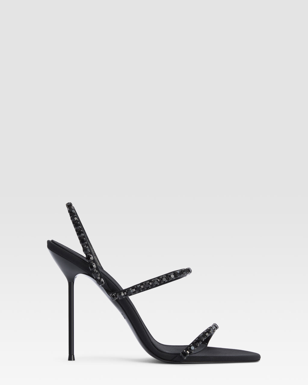 Slingback sandals in black crepe satin with stud detailing