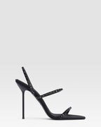 Slingback sandals in black crepe satin with stud detailing