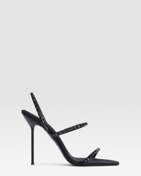 Sandalo slingback in raso crepe con castoni ricamati — BLACK-ONYX