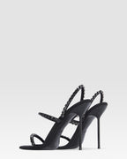 Slingback sandals in black crepe satin with stud detailing
