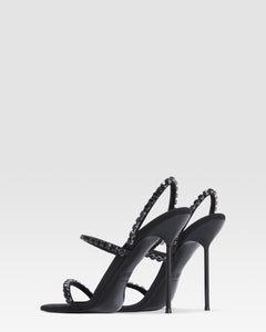 Slingback sandals in black crepe satin with stud detailing