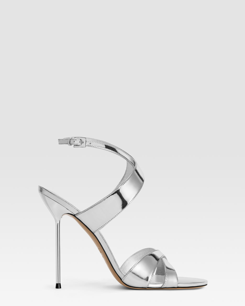 Sandals in silver mirror-effect leather