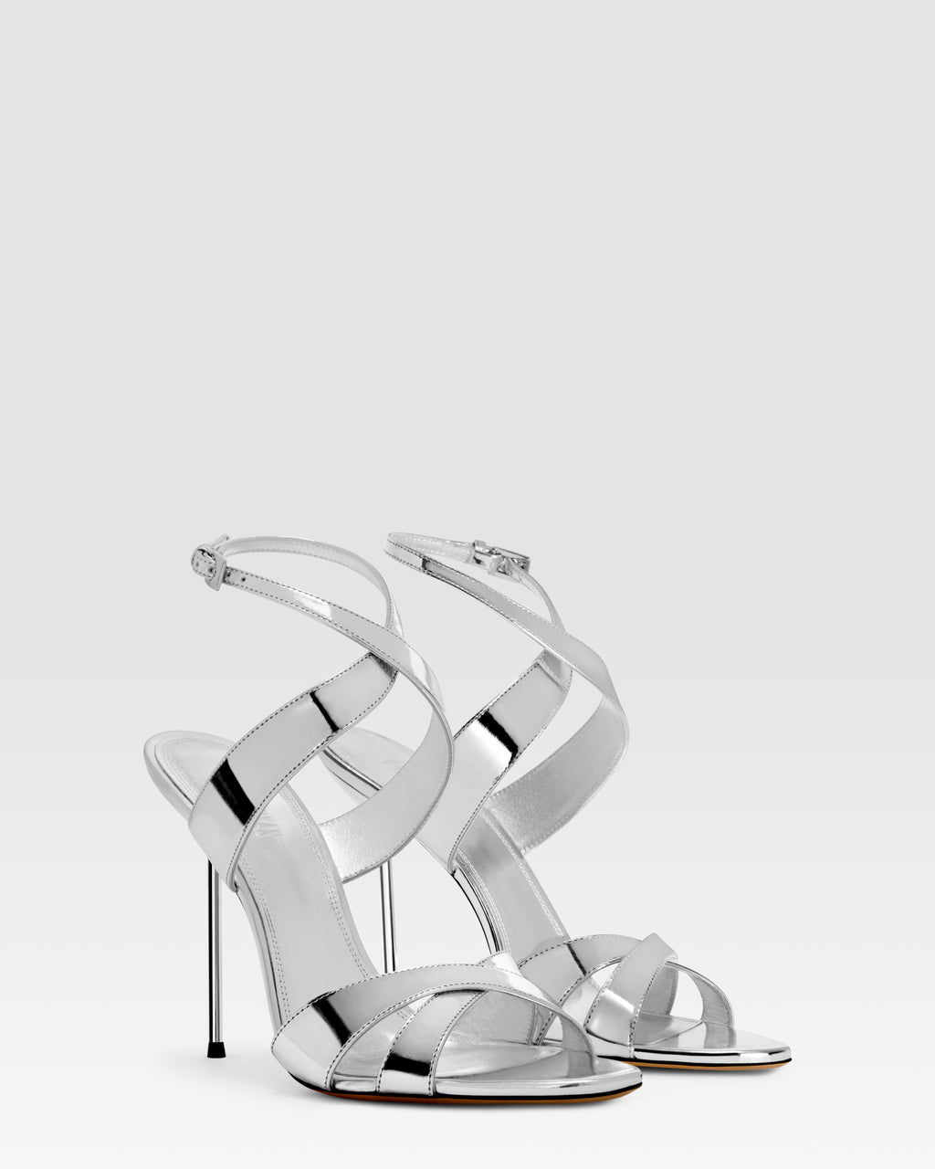 Sandals in silver mirror-effect leather