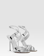 Sandals in silver mirror-effect leather
