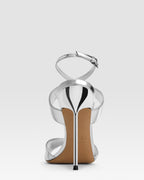 Sandals in silver mirror-effect leather
